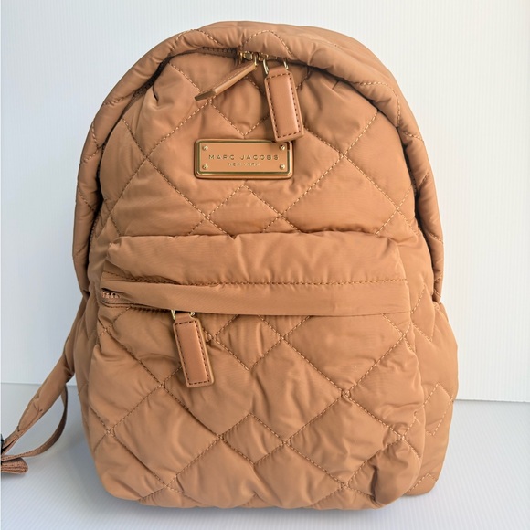Marc Jacobs Small Quilted Nylon Backpack Book Bag Amber Brown EUC - Picture 3 of 17